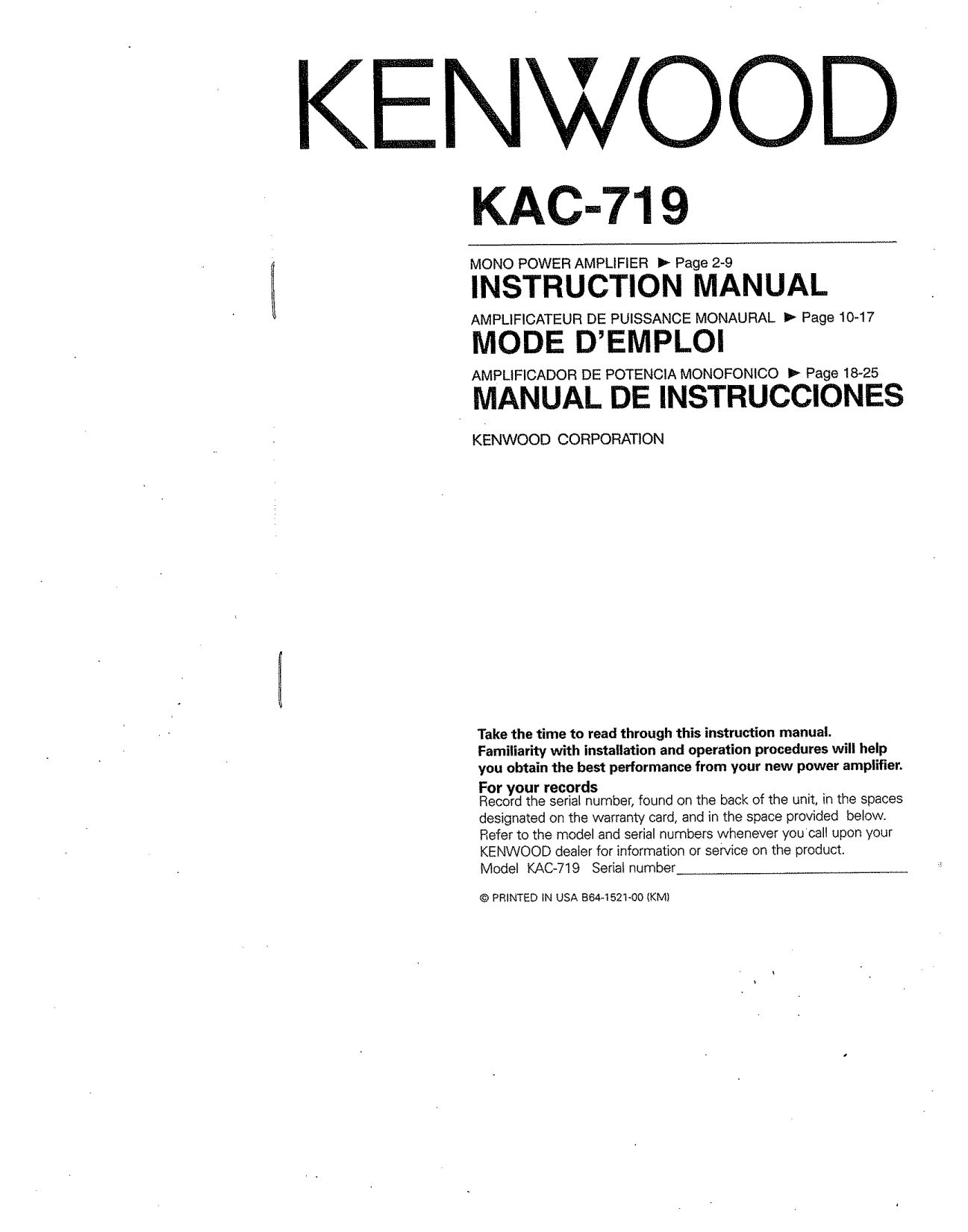 Download free pdf for Kenwood KAC-719 Amp manual